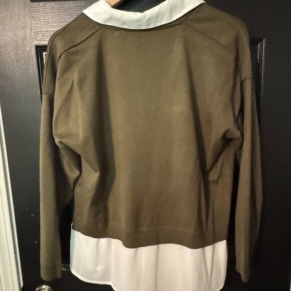 NWT Womens Double Blouse Sweater Green White Medium - Picture 3 of 3